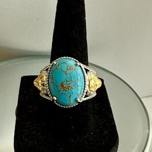 Mojave Blue Turquoise Lion Motif Statement Ring Bold Southwestern Style